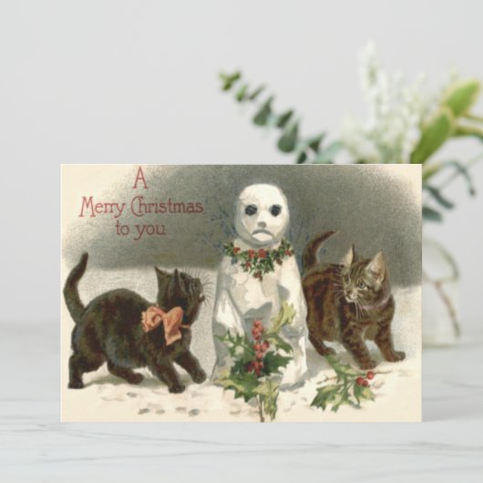 Kitten Cat Curious Snowman Holly Wreath (Stehend Vorderseite)