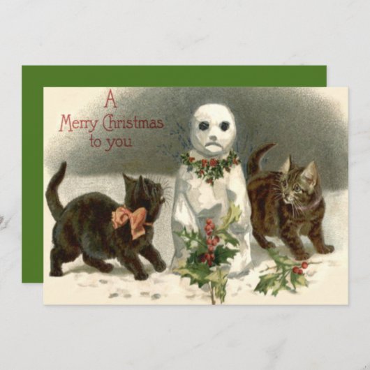 Kitten Cat Curious Snowman Holly Wreath (Vorne/Hinten)