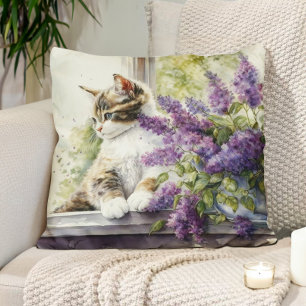 Kitten Cat Lavender Blume Fenster Sonnenlicht Kissen