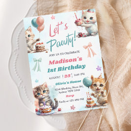 Kitten Cat Let's Pawty 1. Geburtstag Party Invitat Einladung