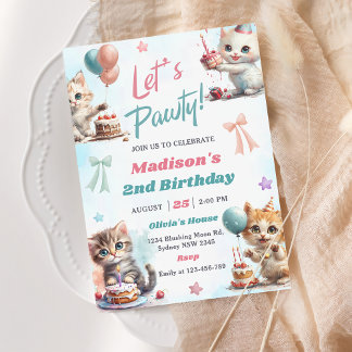 Kitten Cat Let's Pawty 2. Geburtstag Party Einladung