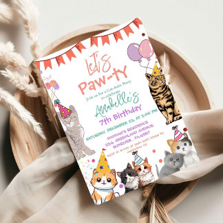 Kitten Cat Let's Pawty Birthday Einladung