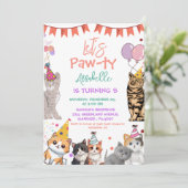 Kitten Cat Let's Pawty Birthday Einladung (Stehend Vorderseite)