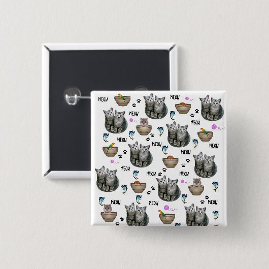 Kitten Cat Meow Square Button (Vorne & Hinten)