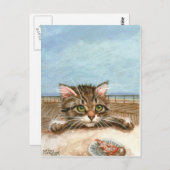 Kitten Cat Pizza Beach Postcard Postkarte (Vorne/Hinten)