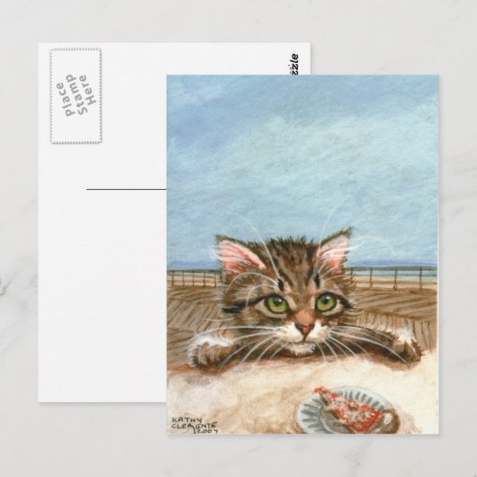 Kitten Cat Pizza Beach Postcard Postkarte (Vorne/Hinten)