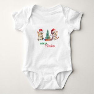 Kitten Cat Santa Red Green Frohe Weihnachts-Party Baby Strampler