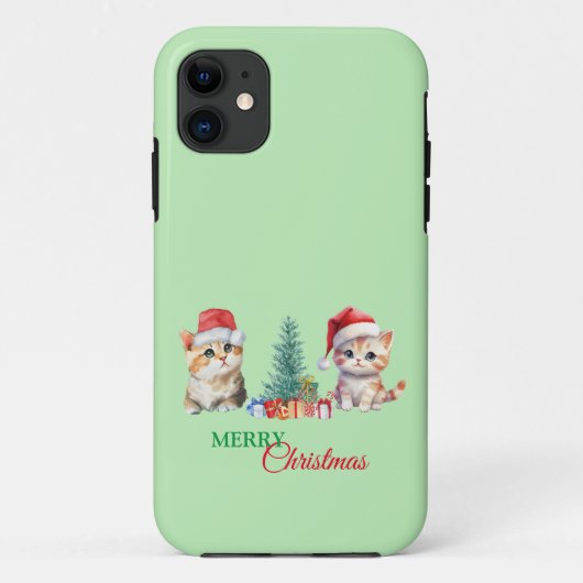 Kitten Cat Santa Red Green Frohe Weihnachts-Party Case-Mate iPhone Hülle (Rückseite)