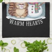 Kitten Cat und Snowman Friends Share Coffee Winter Geschirrtuch (Gefaltet)