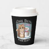 Kitten Cat und Snowman Friends Share Coffee Winter Pappbecher (Vorderseite)