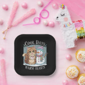 Kitten Cat und Snowman Friends Share Coffee Winter Pappteller (Party)