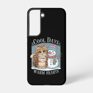 Kitten Cat und Snowman Friends Share Coffee Winter Samsung Galaxy Hülle