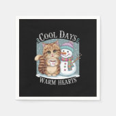 Kitten Cat und Snowman Friends Share Coffee Winter Serviette (Vorderseite)