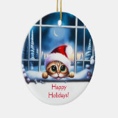 Kitten Cat Weihnachten durch Fenster schauen Keramik Ornament (Rechts)