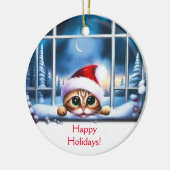 Kitten Cat Weihnachten durch Fenster schauen Keramik Ornament (Links)