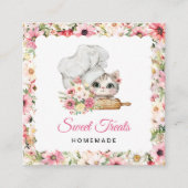 Kitten Chef Bakery Pink Quadratische Visitenkarte (Vorderseite)