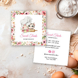 Kitten Chef Bakery Pink Quadratische Visitenkarte