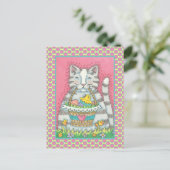 KITTEN CHICK & EASTER EGG BASKET, NIEDLICHER CAT-U POSTKARTE (Stehend Vorderseite)