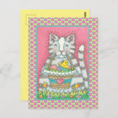 KITTEN CHICK & EASTER EGG BASKET, NIEDLICHER CAT-U POSTKARTE (Vorne/Hinten)