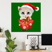 Kitten Christmas Santa mit Geschenkplakaten Poster (Heimbüro)