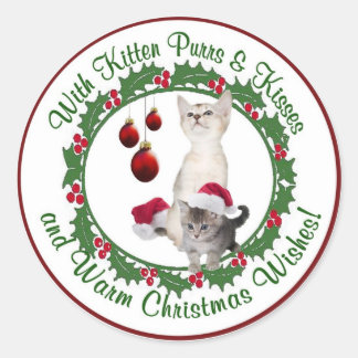 Kitten Christmas wünscht Round Siegel Runder Aufkleber