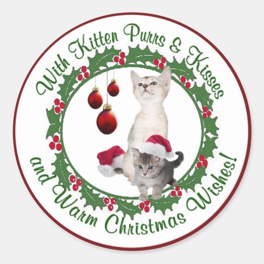 Kitten Christmas wünscht Round Siegel Runder Aufkleber (Vorderseite)