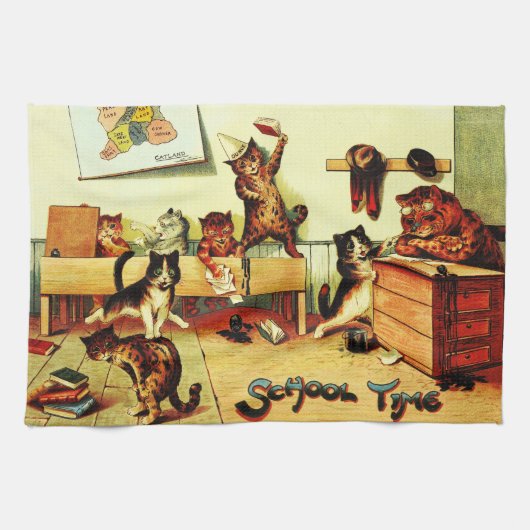 Kitten Classroom Chaos Louis Wain Teetuch Geschirrtuch (Horizontal)