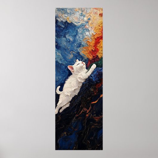 Kitten Climbing Colorful Dreamscape Poster (Vorne)