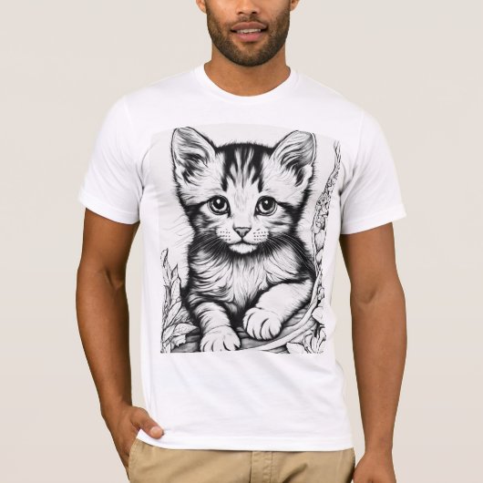 Kitten Coloring Page T - Shirt - Schwarz & Weiß (Vorderseite)