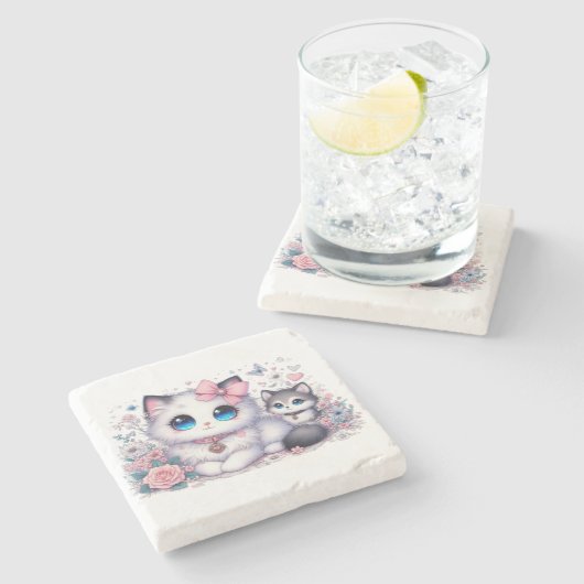 Kitten Cuteness Overload: funkelnde Mit Augen Katz Steinuntersetzer (Seitenansicht)