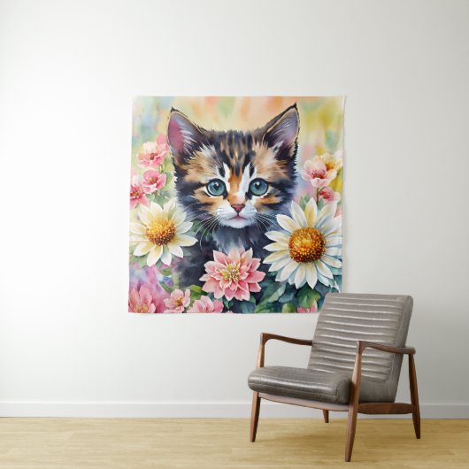 Kitten Daisy Blume Wasserfarben Kunst, Dichtung un Wandteppich (Beispiel)
