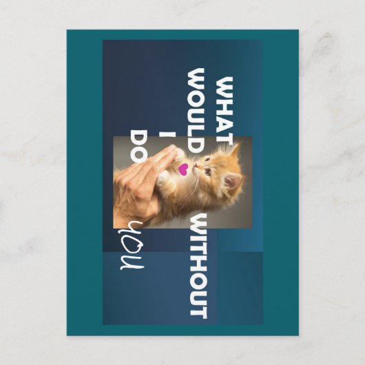 Kitten, der von einem Handtext gehalten wird, was Postkarte (Vorderseite)