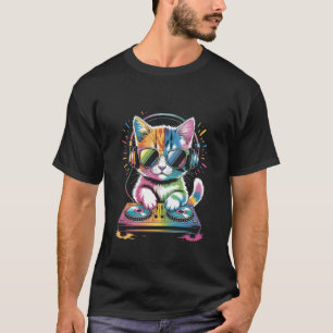 Kitten DJ an den Plattenspielern EDM Synthesizer R T-Shirt