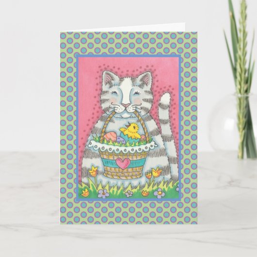 KITTEN & EASTER BASKET, CAT-GREETKARTENVERSE FEIERTAGSKARTE (Vorderseite)