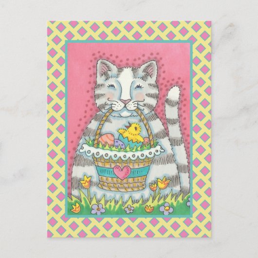 KITTEN & EASTER BASKET, NIEDLICHER CAT-URLAUB POST POSTKARTE (Vorderseite)