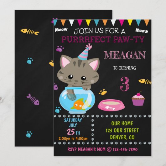 Kitten Einladung zum Geburtstag (Vorne/Hinten)