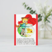 Kitten & Fish Bowl Vintage Valentine Postcard Postkarte (Stehend Vorderseite)