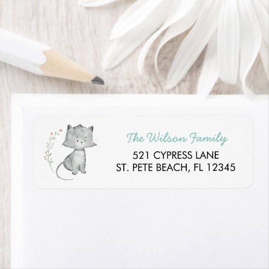 Kitten Floral Return Address Label (Insitu)