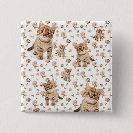 Kitten Floral Square Button (Vorderseite)