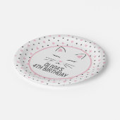 Kitten Geburtstagsparty Teller mit rosa Herzen (Schrägansicht)