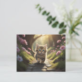Kitten geht den Weg zwischen den Blume entlang Postkarte (Stehend Vorderseite)