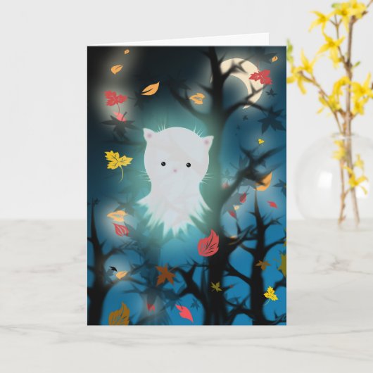 Kitten Ghost Halloween Card Karte (Gelbe Blume)