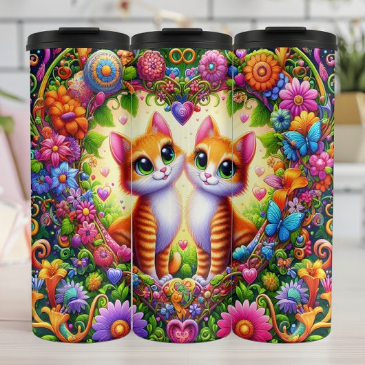 Kitten-Herz-Bogen-Frühlingsblumen Thermosbecher