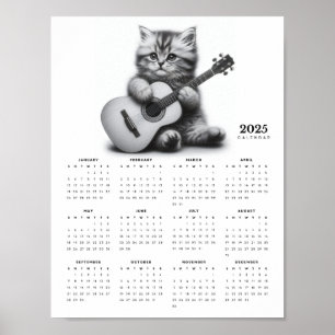 Kitten Holding Acoustic Guitar 2025 Kalender Poster