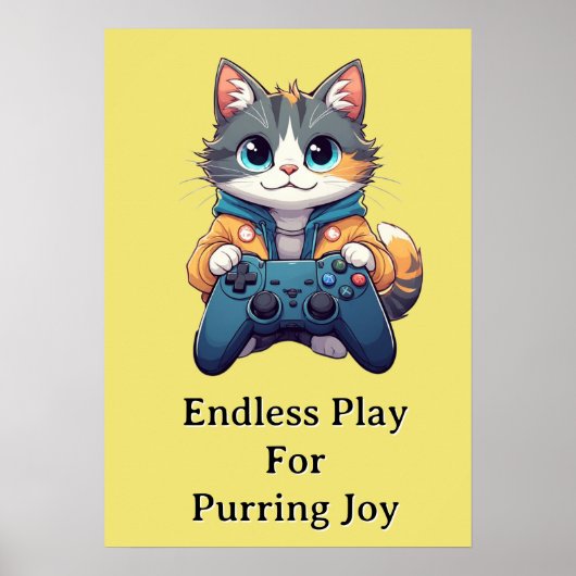 Kitten Holding Game Controller Smiling Gamer Cat Poster (Vorne)