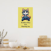Kitten Holding Game Controller Smiling Gamer Cat Poster (Küche)