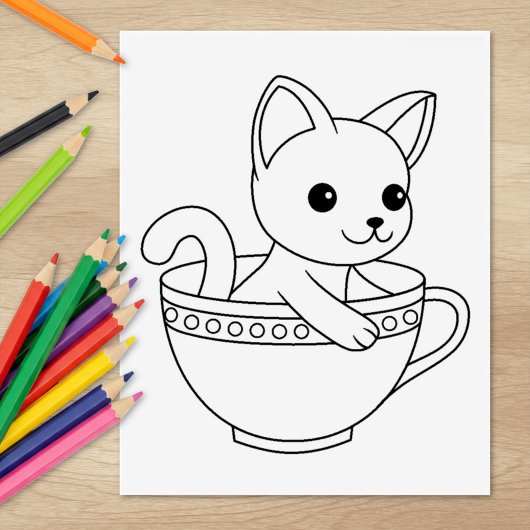 Kitten im Cup - Katze in einer Teacup-Farbseite Gummistempel