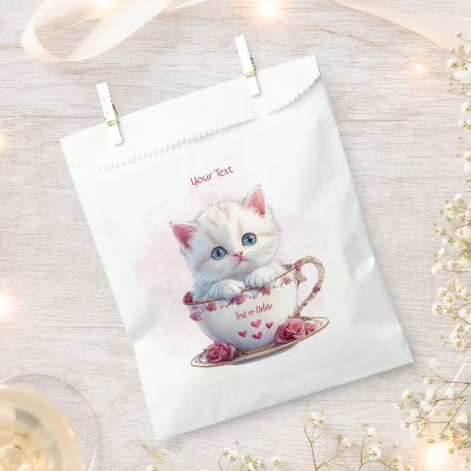 Kitten im Cup Pink-Blume bevorzugen Taschen Geschenktütchen (Ausgeschnitten)