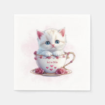 Kitten im Cup Pink Blume Napkins