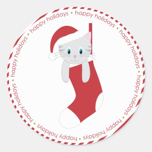 Kitten im WeihnachtsStrumpf Runder Aufkleber (Vorderseite)